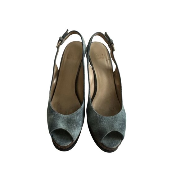 STUART WEITZMAN Distressed Denim Slingback Heels Size 6 - Picture 2 of 6